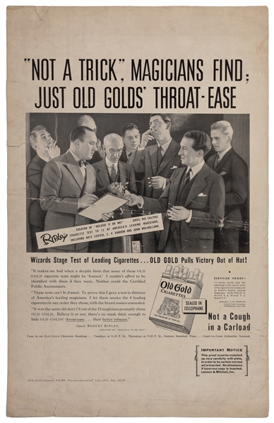  “Not a Trick," Magicians Find / Just Old Golds Throat-Ease...