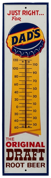  Dads Root Beer Vintage Tin Thermometer Sign. Painted tin s...