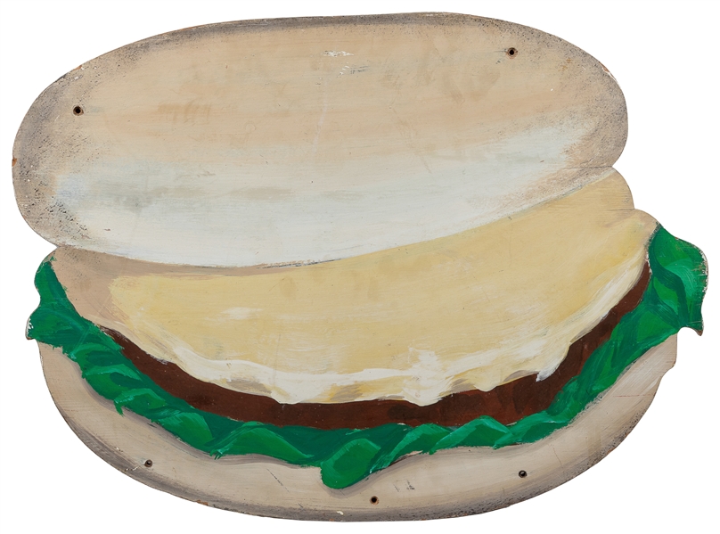  Die-Cut Burger or Hoagie Sign. 20th century. Hand-painted, ...