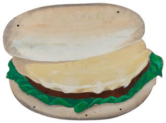  Die-Cut Burger or Hoagie Sign. 20th century. Hand-painted, ...