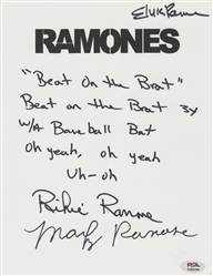 THE RAMONES. Handwritten Ramones Lyrics Sheet (SIGNED). She...