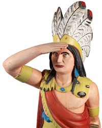  Cigar Store Indian Carved and Painted Figure on Wheeled Bas...