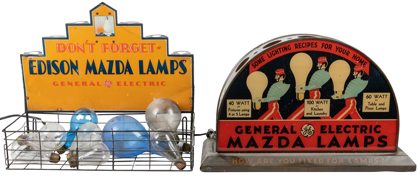  Pair of Countertop Edison Mazda and GE Light Bulb Displays....