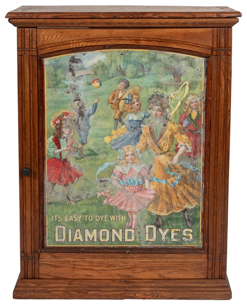  Diamond Dyes Store Cabinet. Circa 1900s. Wooden cabinet wit...