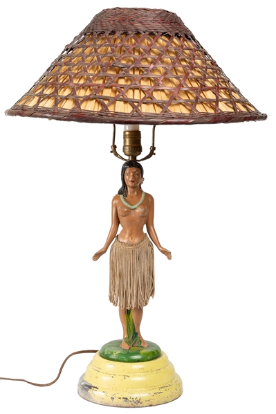  [FIGURAL LAMP]. Lamp of Topless Polynesian Woman with Origi...