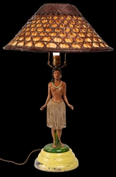  [FIGURAL LAMP]. Lamp of Topless Polynesian Woman with Origi...