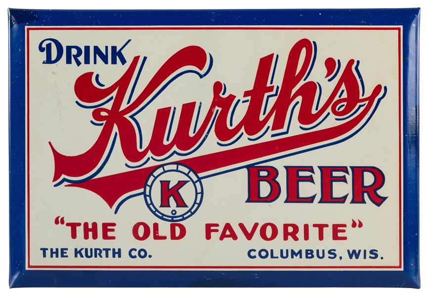  Kurths Beer Hanging Sign. Color tin sign over cardboard, w...