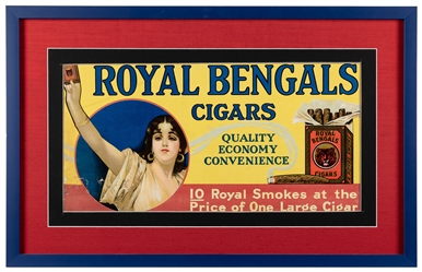  Royal Bengal Cigars Advertising Sign. Lithographed cardboar...