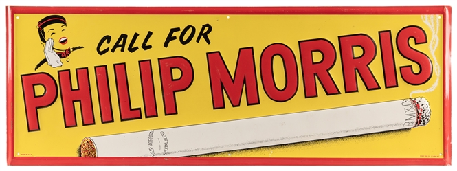  Philip Morris Cigarette Painted Tin Gas Pump Sign “Call for...