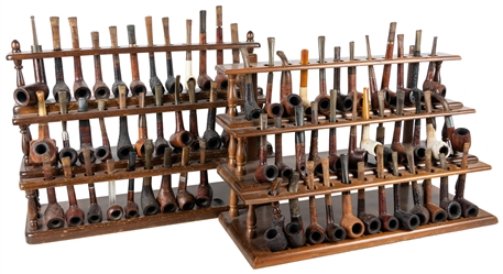  Collection of 80 Pipes and Three Pipe Racks. Large collecti...