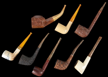  Collection of 80 Pipes and Three Pipe Racks. Large collecti...