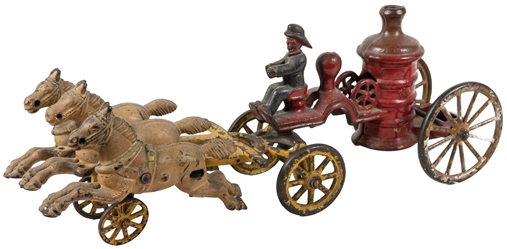  American Three-Horse Cast Iron Fire Pumper Toy. Possibly Hu...