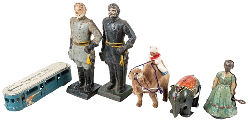  Group of 6 Miscellaneous Tin and Cast Iron Toys and Figures...