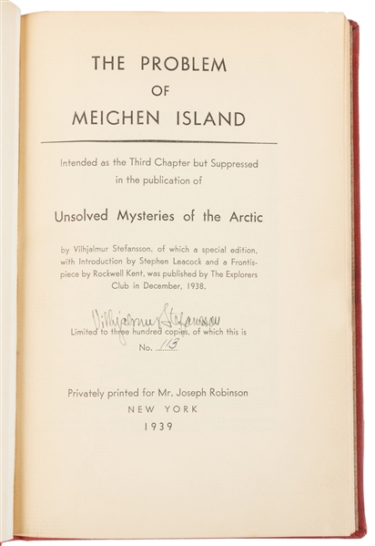  [CANADA]. STEFANSSON, Vilhjalmur (1879-1962). The Problem o...