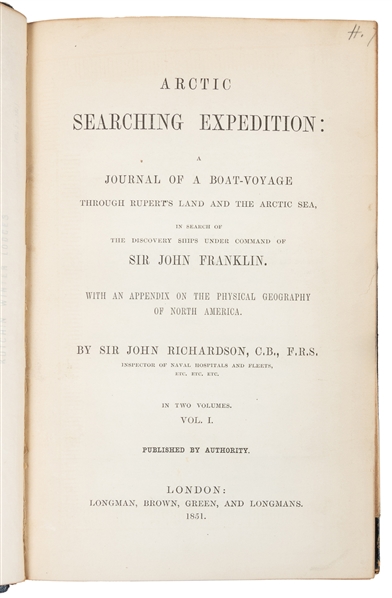  RICHARDSON, Sir John (1787-1865). Arctic Searching Expediti...