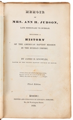  KNOWLES, James D. (1798-1838). JUDSON, Mrs. Ann H. (1789-18...