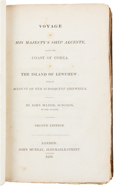  MLEOD, John (1777?-1820). Voyage of His Majestys Ship Alc...