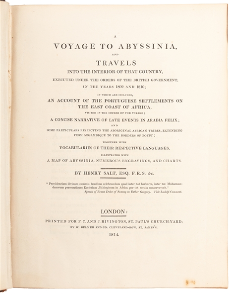  [AFRICA]. SALT, Henry (1780-1827). A Voyage to Abyssinia, a...