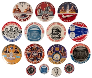  [NASA MEMORABILIA]. Group of 15 NASA Pinbacks for Alan Shep...