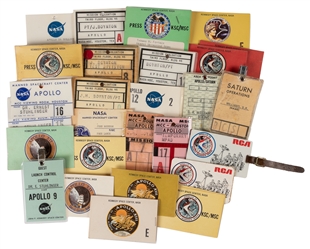  [NASA MEMORABILIA]. Group of Nearly 27 Press or Worker Pass...