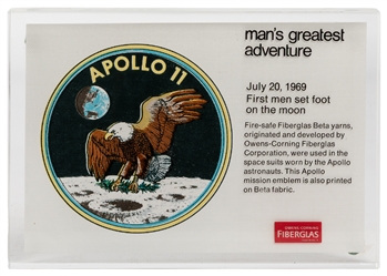  [NASA MEMORABILIA]. Owens/Corning Fiberglas Lucite Plaque, ...