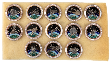  [SOVIET SPACE PROGRAM]. Group of 13 Enamel Pins Commemorati...