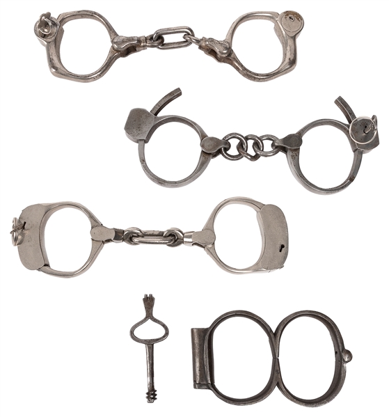  Four Sets of Vintage Handcuffs. Circa 1900s – 30s. Includin...