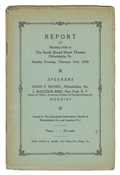  [HOUDINI] ROSE, Anna K. Report of Meeting Held at South Bro...