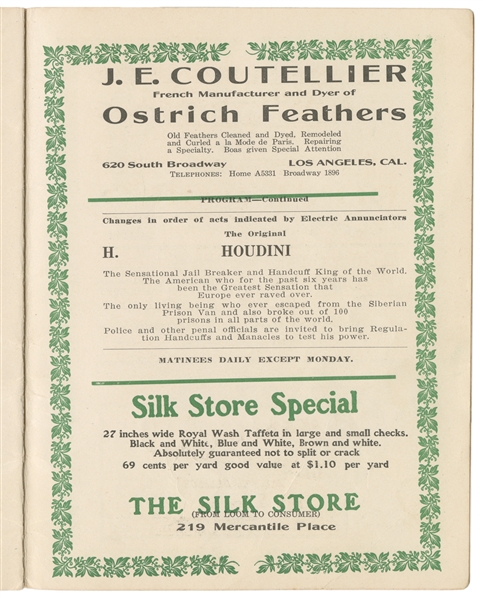  HOUDINI, Harry (Erik Weisz, 1874 – 1926). Orpheum Theatre P...