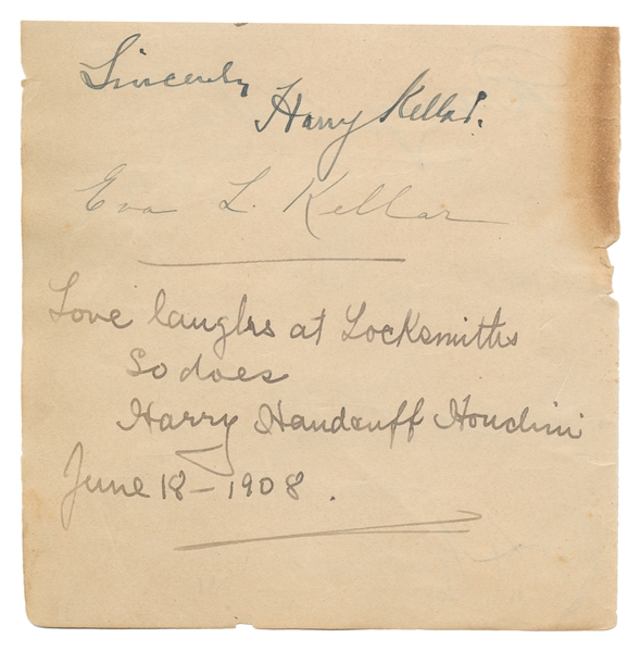  [AUTOGRAPHS] HOUDINI, Harry (Erik Weisz, 1874 – 1926). Auto...