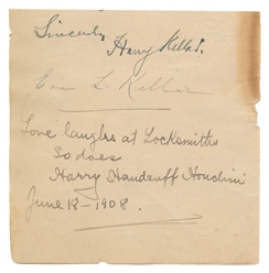  [AUTOGRAPHS] HOUDINI, Harry (Erik Weisz, 1874 – 1926). Auto...