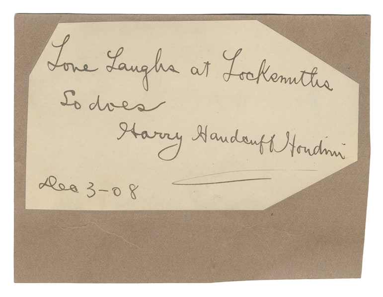  HOUDINI, Harry (Erik Weisz, 1874 – 1926). Houdini Inscripti...