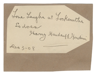  HOUDINI, Harry (Erik Weisz, 1874 – 1926). Houdini Inscripti...
