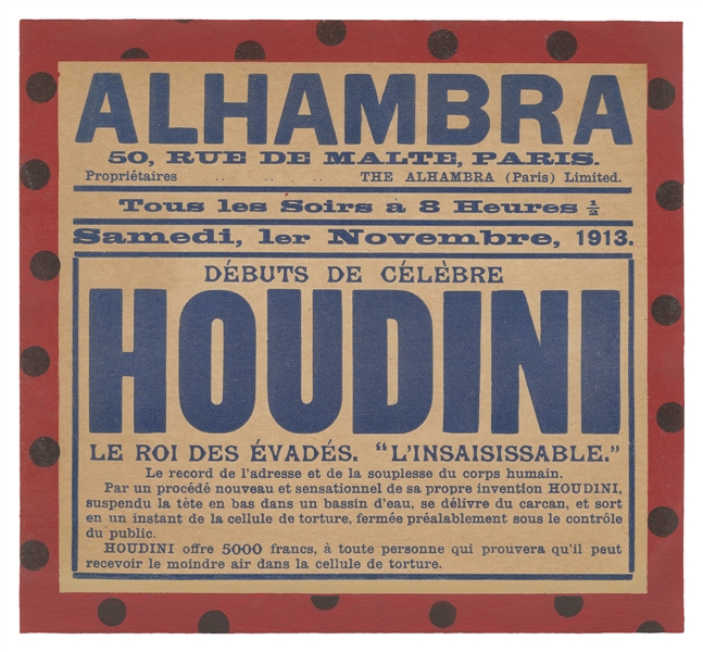  HOUDINI, Harry (Erik Weisz, 1874 – 1926). Alhambra Water To...