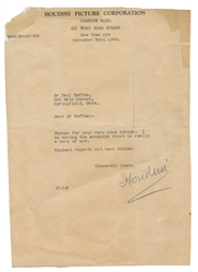  HOUDINI, Harry (Erik Weisz, 1874 – 1926). Houdini TLS on Pi...