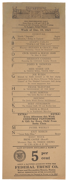  HOUDINI, Harry (Erik Weisz, 1874 – 1926). Keith Theater Pla...