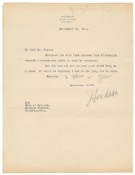  HOUDINI, Harry (Erik Weisz, 1874 – 1926). Houdini TLS to Re...