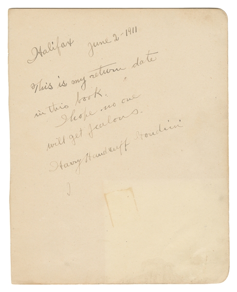  HOUDINI, Harry (Erik Weisz, 1874 – 1926). Houdini Autograph...