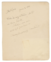  HOUDINI, Harry (Erik Weisz, 1874 – 1926). Houdini Autograph...