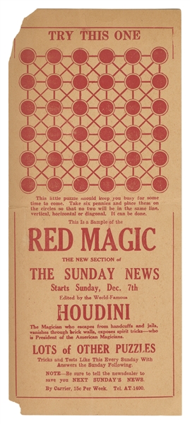  HOUDINI, Harry (Erik Weisz, 1874 – 1926). Red Magic Handbil...