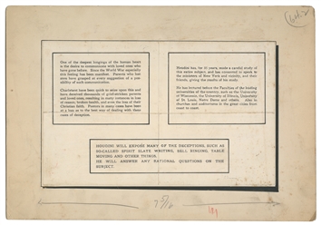  HOUDINI, Harry (Erik Weisz, 1874 – 1926). Original Pen-and-...