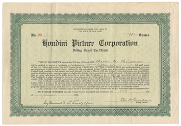  HOUDINI, Harry (Erik Weisz, 1874 – 1926). Signed Houdini Pi...
