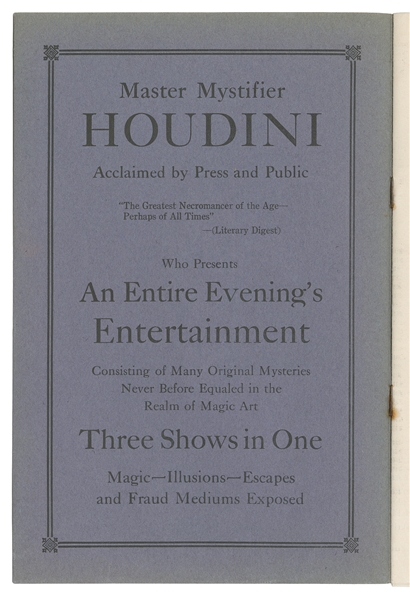 HOUDINI, Harry (Erik Weisz, 1874 – 1926). Chicago Mystery S...