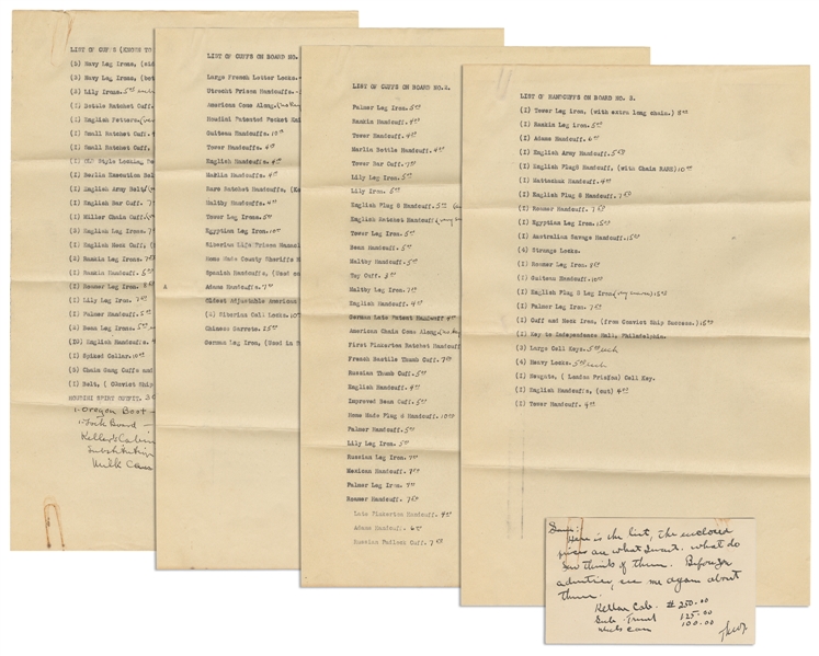  [HOUDINI] HARDEEN, Theo (1876–1945). Inventory and Price Li...