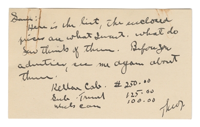  [HOUDINI] HARDEEN, Theo (1876–1945). Inventory and Price Li...