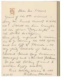  HOUDINI, Beatrice (1876 – 1943). Beatrice Houdini Autograph...