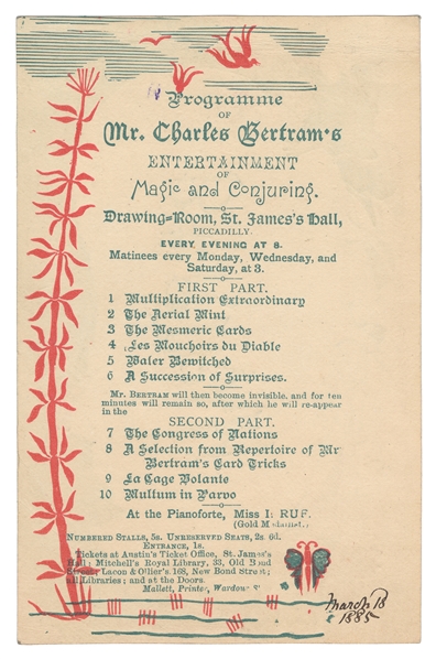  BERTRAM, Charles (James Bassett, 1853 – 1907). Programme of...