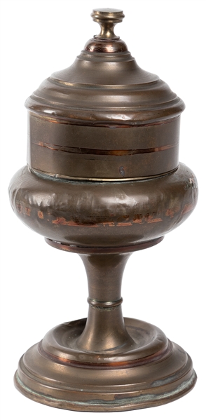  Snuff Vase. European, ca. 1890. Spun brass vase with lid tr...