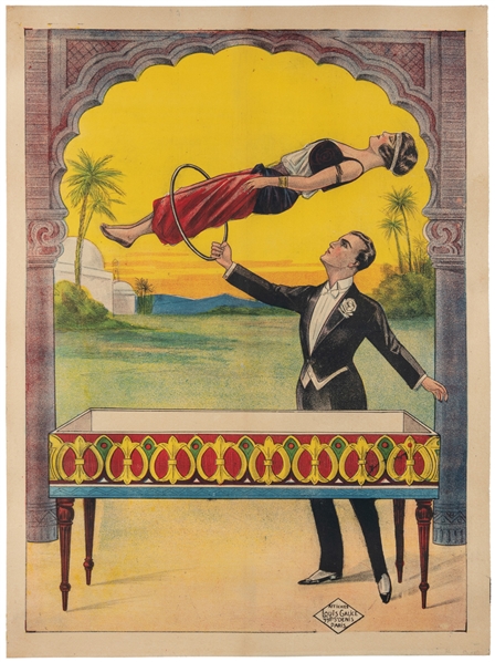  [LEVITATION] Magicians Levitation Stock Poster. Paris: Lou...