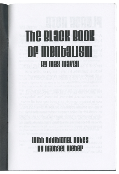  MAVEN, Max (1950 – 2022). The Black Book of Mentalism. [Los...